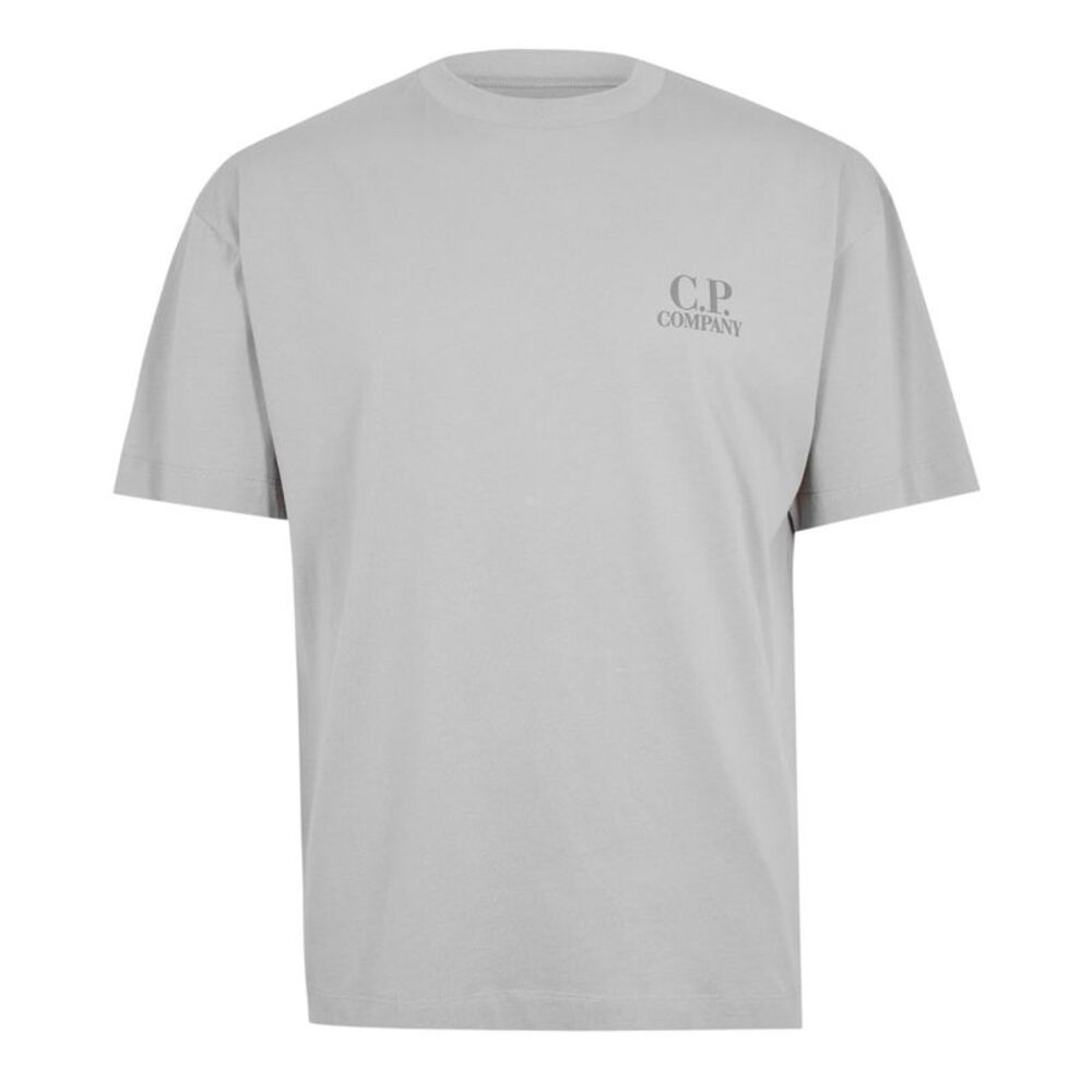 C.P. Company Mens Double Logo Cotton Relaxed Fit Casual T-Shirt / Silver
